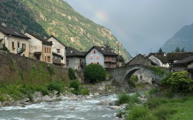 Giornico village on the Ticino River, Canton Ticino, Switzerland, Europe